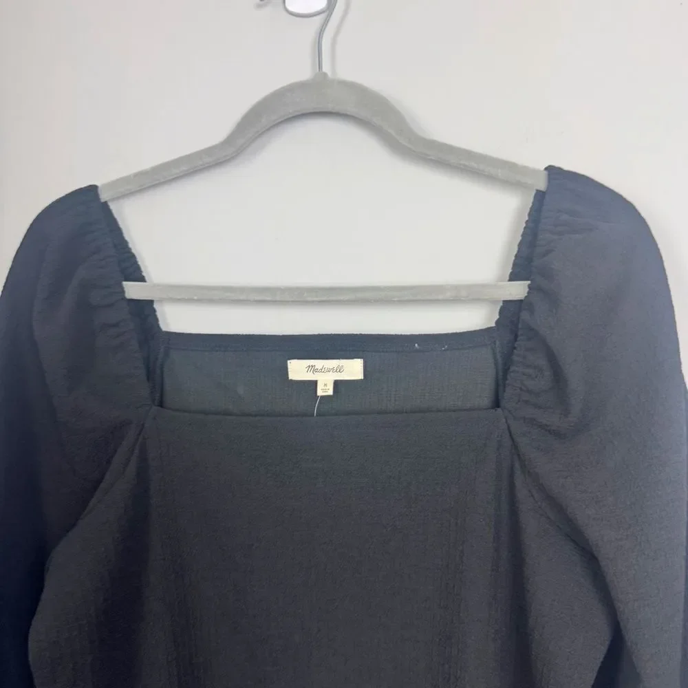 MADEWELL | NEW Black Crepe Square Neck Puff Sleeve Top Women’s Size Medium
